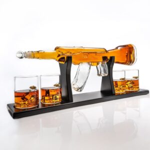 Gun Large Decanter Set Bullet Glasses - Limited Edition Elegant Rifle Gun Whiskey Decanter 22.5" 1000ml With 4 Bullet Whiskey Glasses and Mohogany Wooden Base By