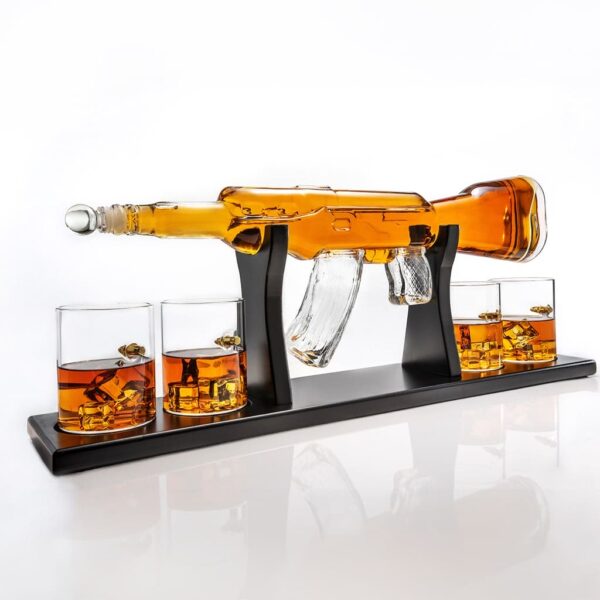 Gun Large Decanter Set Bullet Glasses - Limited Edition Elegant Rifle Gun Whiskey Decanter 22.5" 1000ml With 4 Bullet Whiskey Glasses and Mohogany Wooden Base By