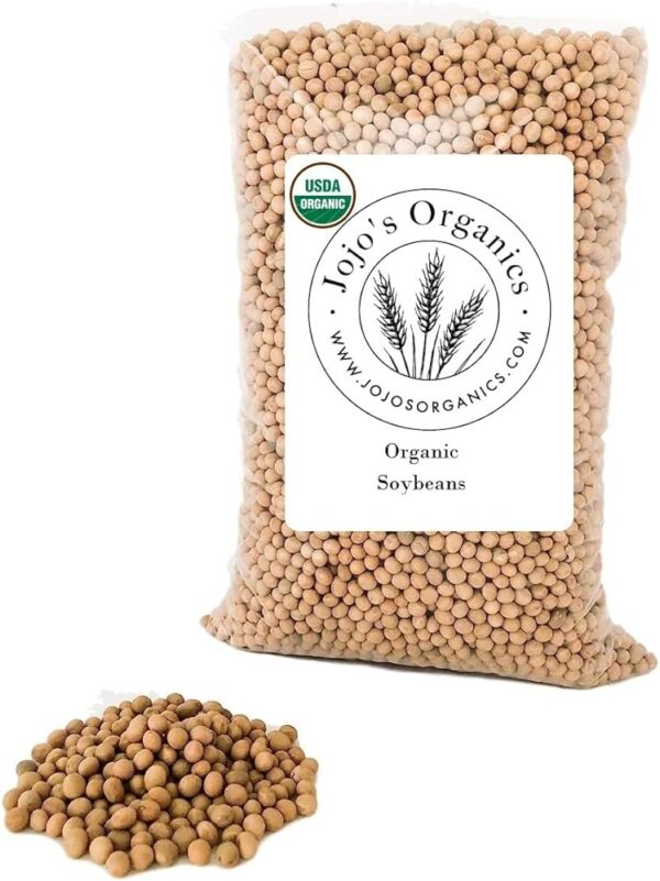 Jojo's Organics Non-GMO Soybeans 5 lbs Whole Soy Beans Bulk Food Dry Legumes Beans Vegan Great for Soy Milk Soy Protein Soy Flour and Tofu 100% Product of USA