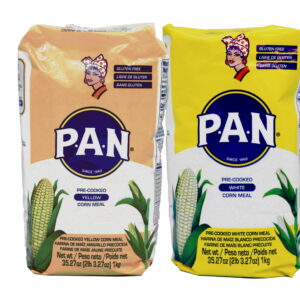 P.A.N. White and Yellow Corn Meal Bundle – Pre-cooked Gluten Free and Kosher Flour for Arepas, 1 kg (35 oz / 2 lb 3.3 oz) ea.